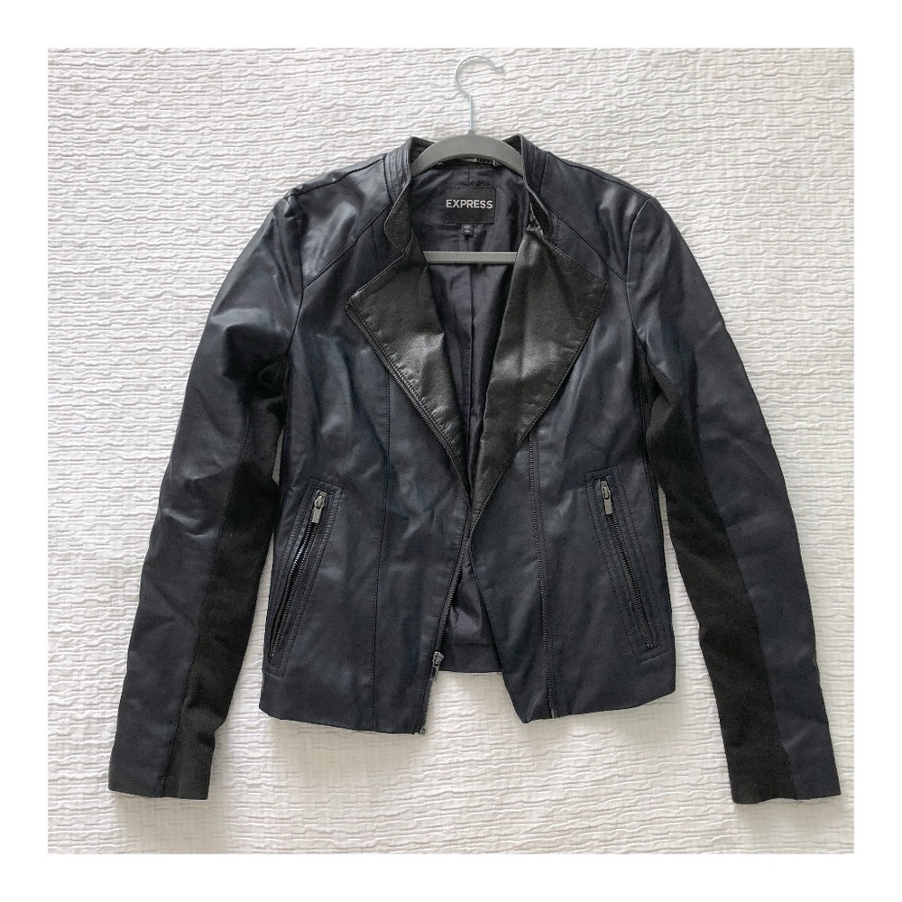 Navy/Black Leather Moto Jacket